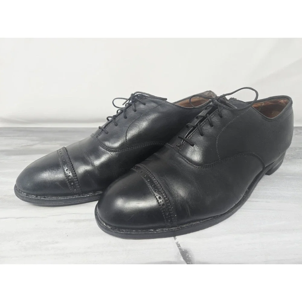 VINTAGE Alden 901 Perforated Cap Toe Calfskin Oxford Shoes‎ Black USA Men's 8.5